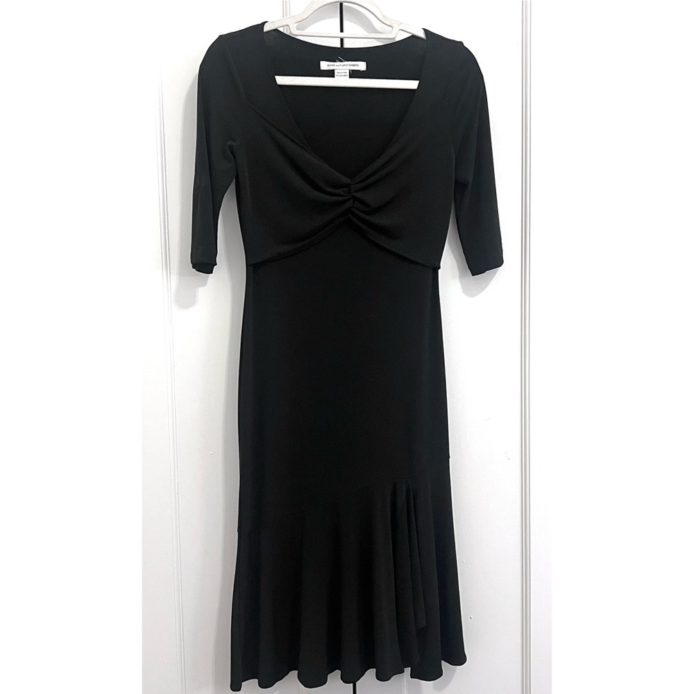 Diane Von Furstenberg Ruched Sheath Midi Dress in Black - Size 2